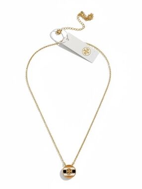 Tory Burch Kira Gold and Black Enamel Logo Necklace
